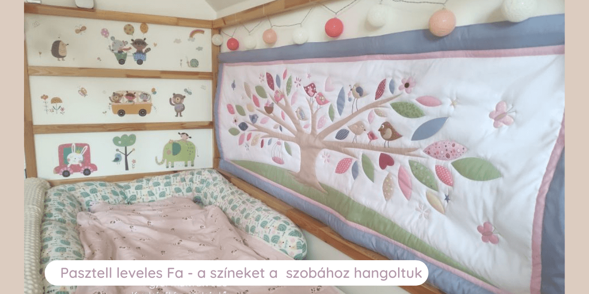 pasztell madaras fa gyermekfalvédő kura ágy mellé